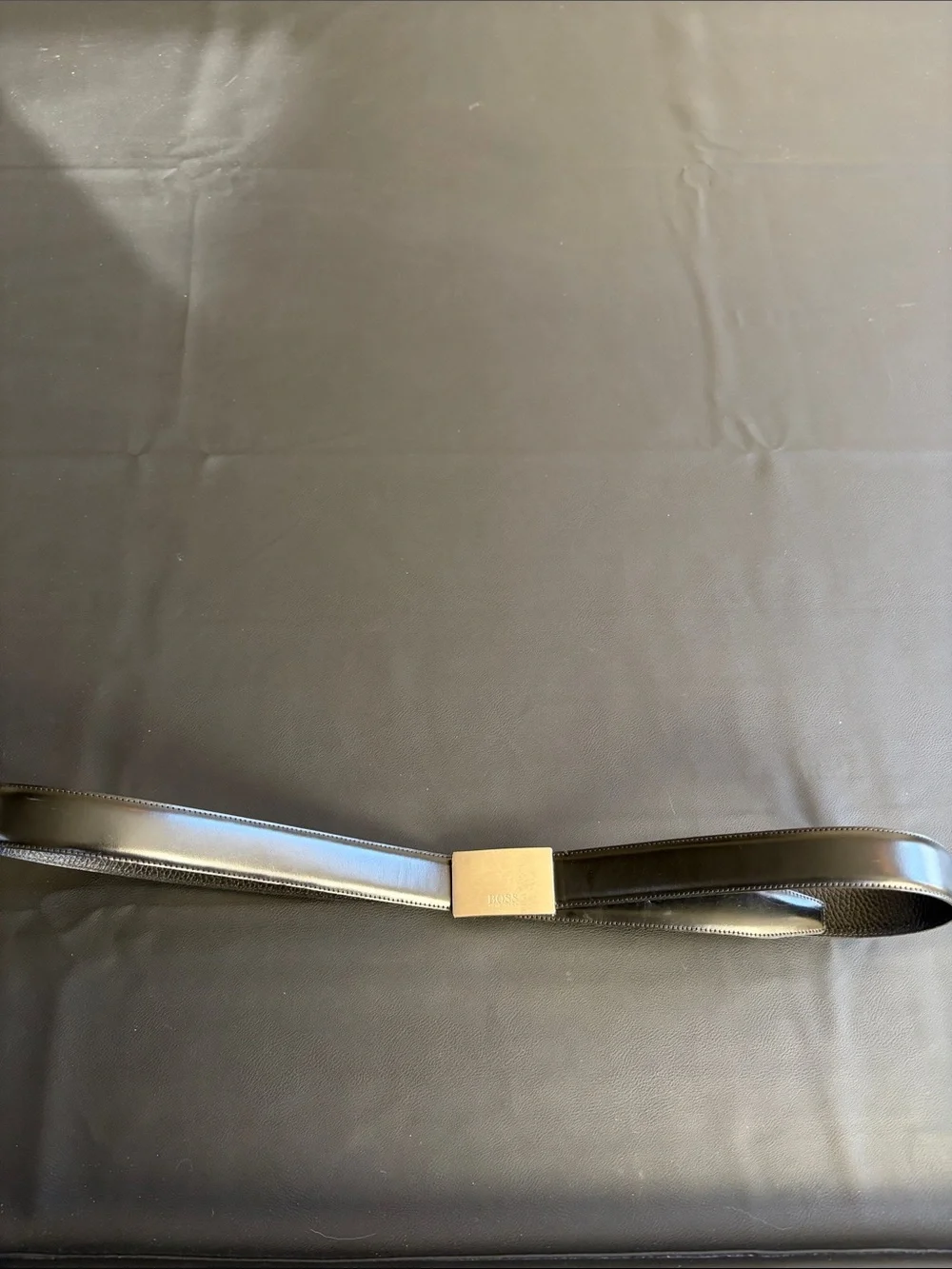 BOSS Hugo Boss Black Silver Logo Plaque Belt Unmarked Size